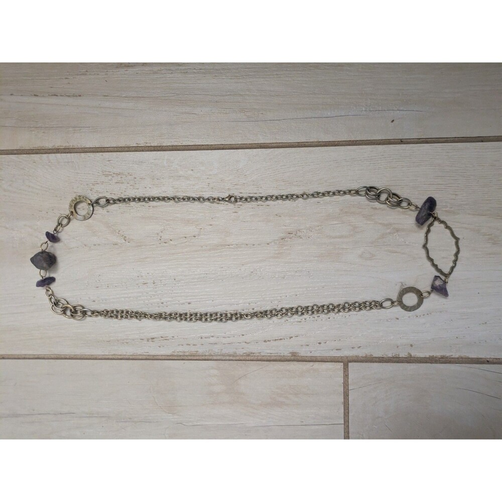 J.CREW Silver Tone Chain & Amethyst Crystals Necklace Raw Gemstone - Picture 5 of 6